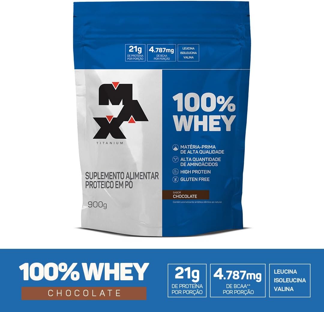 100% Whey Refil (900g) - Chocolate, Max Titanium - Imagem 3