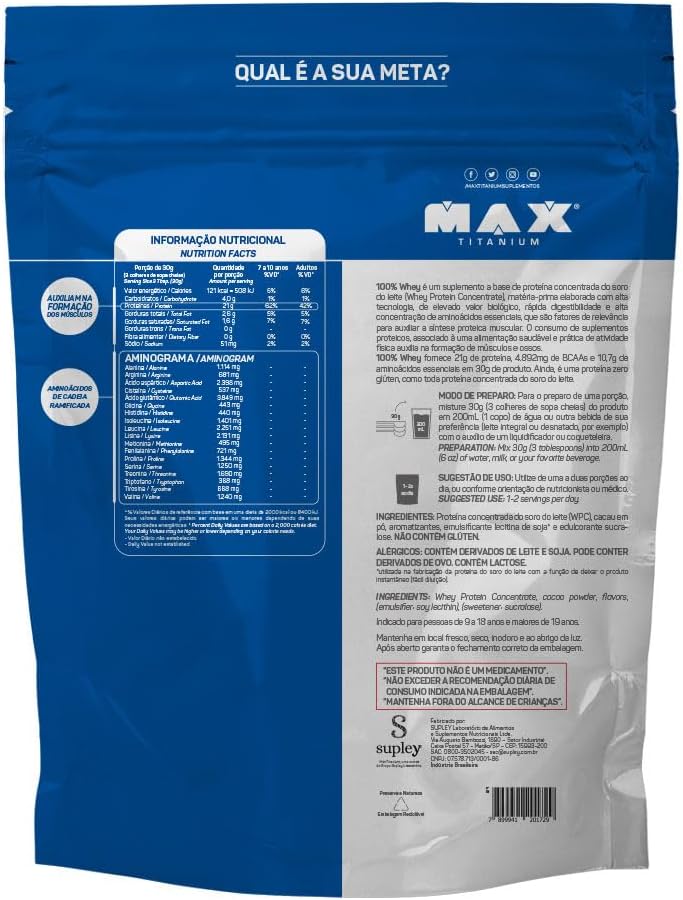 100% Whey Refil (900g) - Chocolate, Max Titanium - Imagem 4