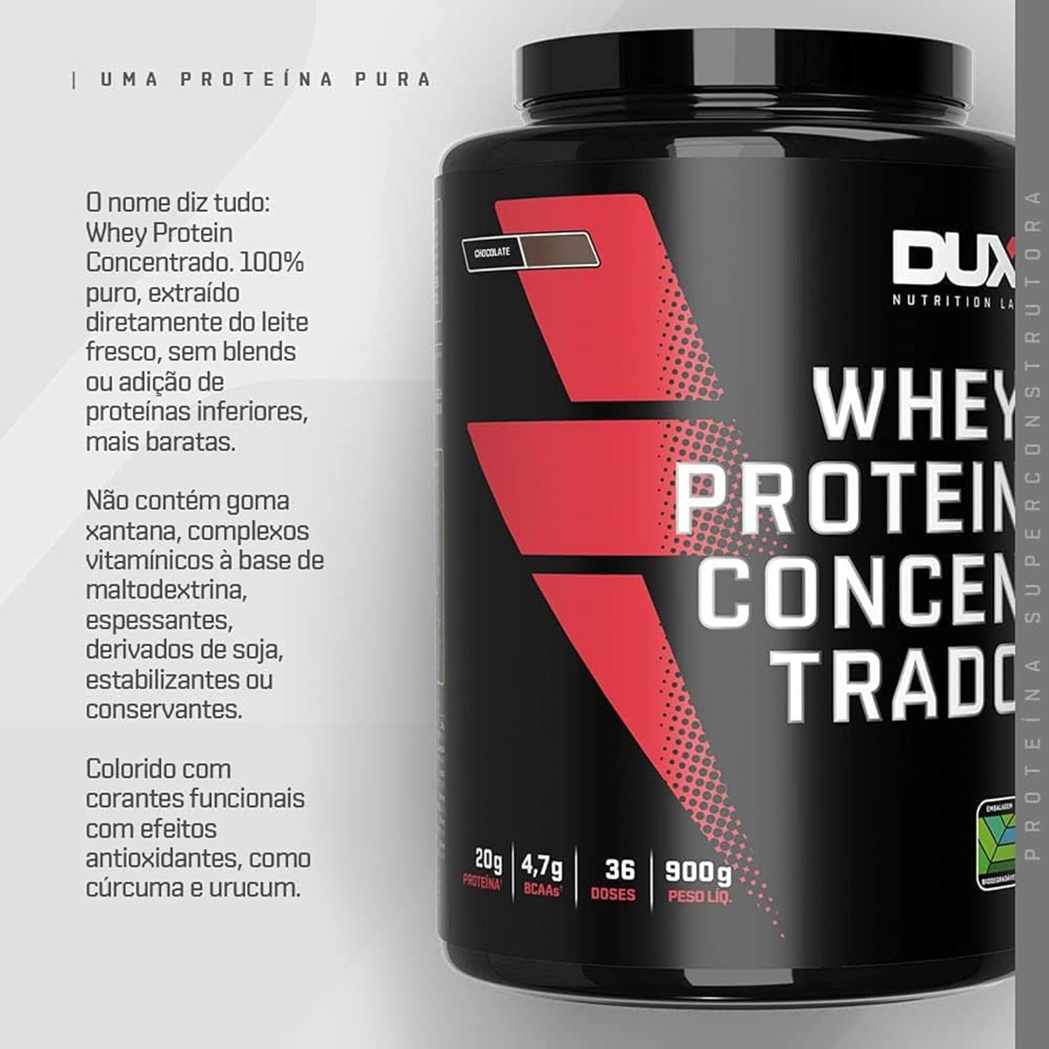 Whey Protein Concentrado Pote (900g), Chocolate Branco, Dux Human Health - Imagem 3