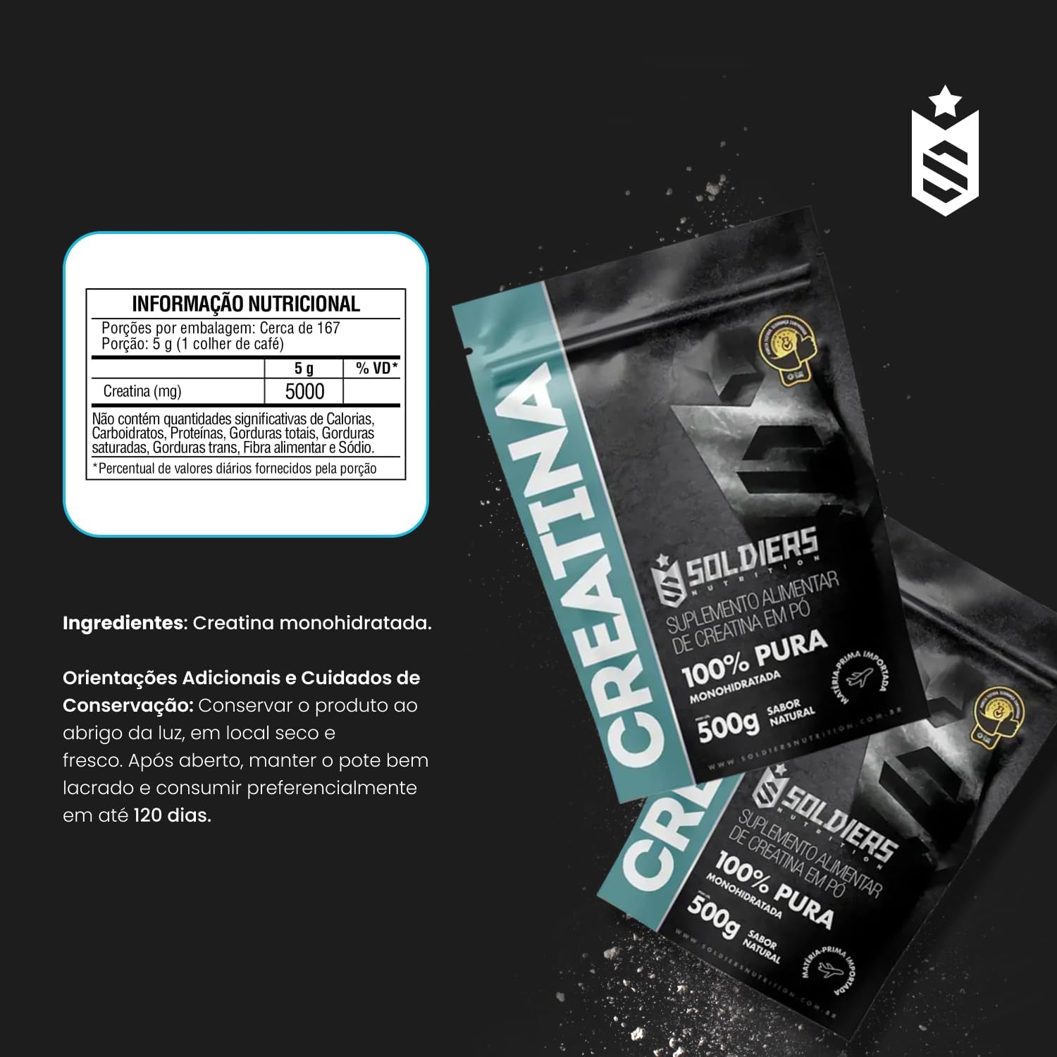 Soldiers Nutrition Creatina Monohidratada 500g - Imagem 3