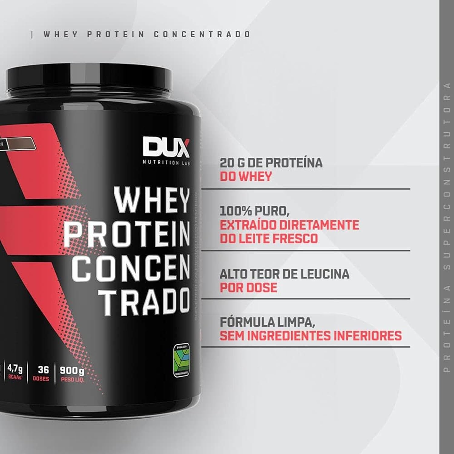 Whey Protein Concentrado Pote (900g), Chocolate Branco, Dux Human Health - Imagem 4