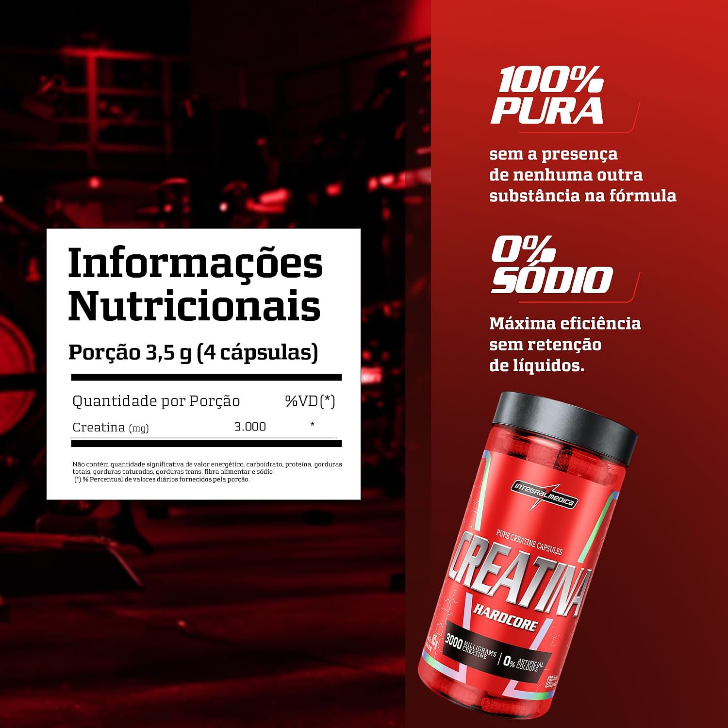 Integralmedica Creatina Hardcore 120 Cápsulas Pura Monohidratada | Auxilia no ganho de força - Imagem 4