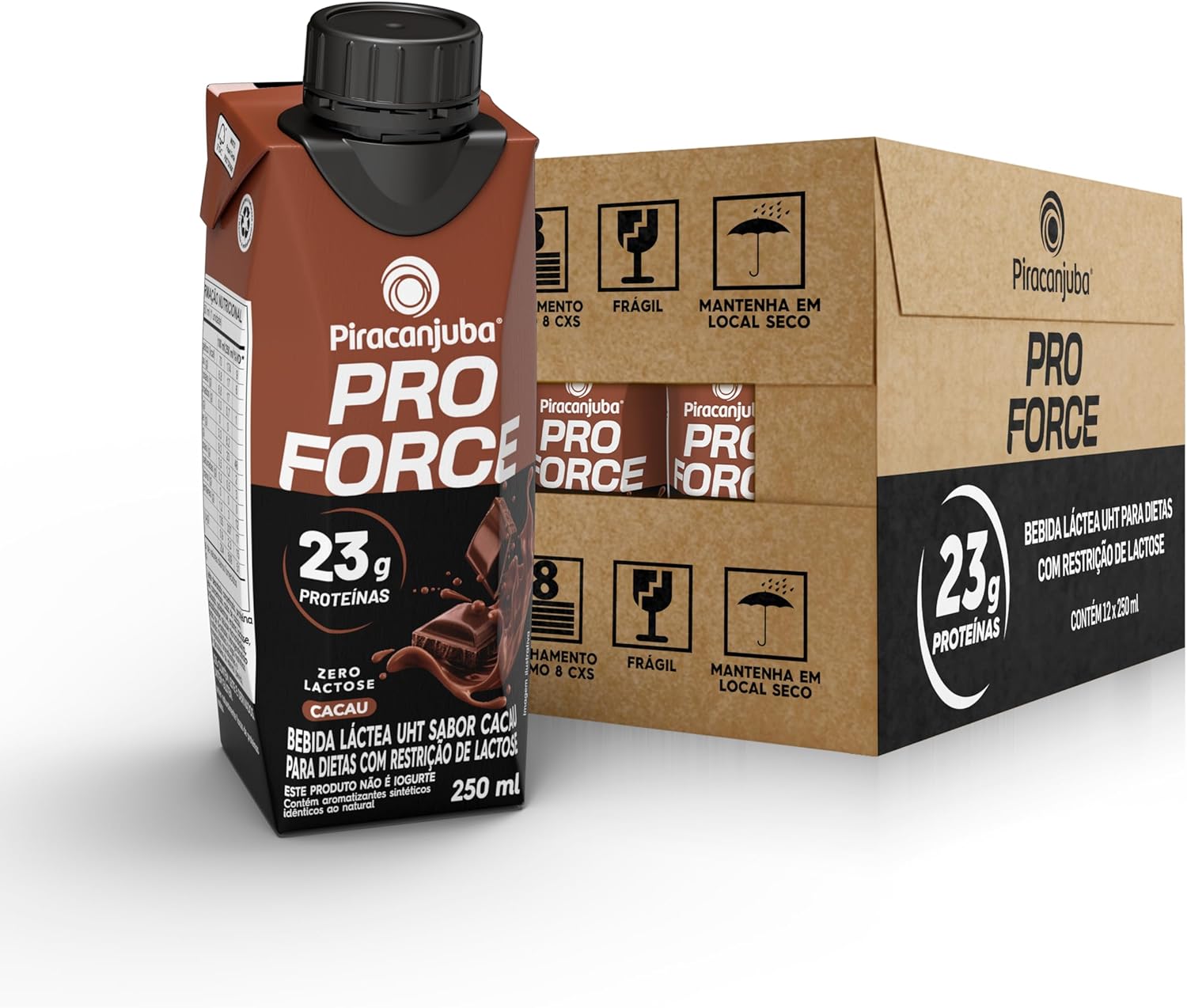 Piracanjuba ProForce Bebida Proteica Líquida Sabor Cacau Zero Lactose 23g Proteínas, Caixa 250ml – Pack com 12 Unidades - Imagem 2